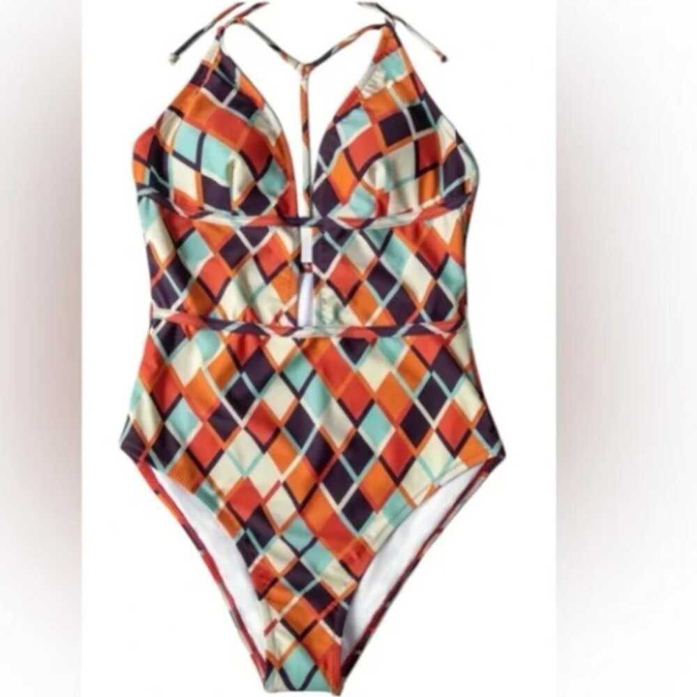 Cupshe geometric print with a peek a boo neckline one piece swimsuit